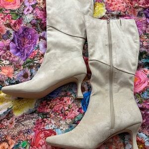 Elegant Cream Vegan Suade Knee-High Boots